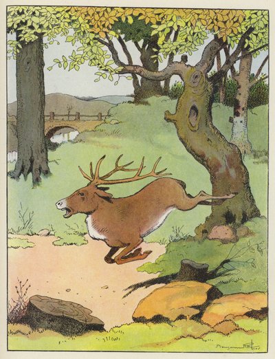 Stag Running Through a Forest by Benjamin Rabier